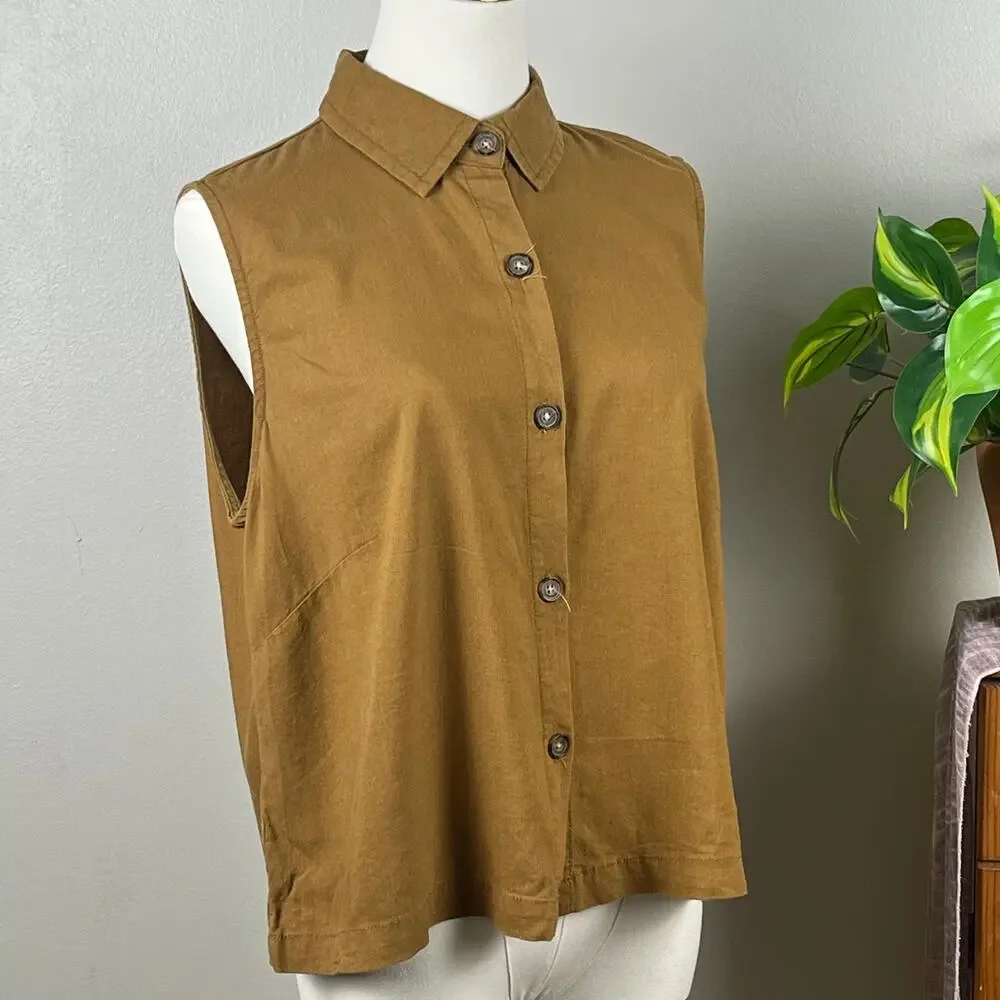 Alexander Jordan Brown Sleeveless Linen Blend Button Blouse Size Medium - Picture 1 of 11